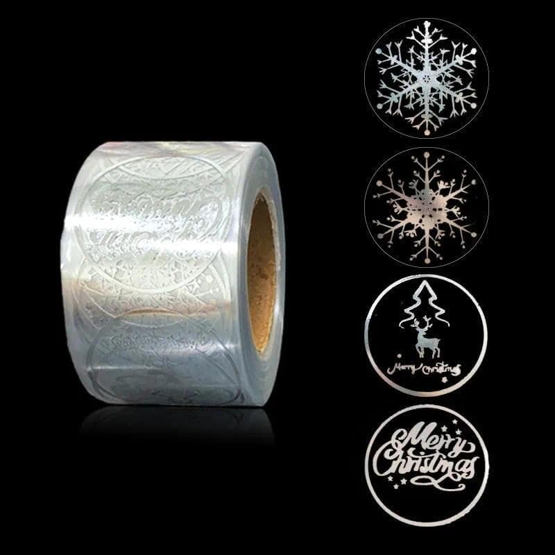 Christmas Snowflake Stickers Roll of 500 Pieces, 1 Inch Silver Foil Seals for Gi