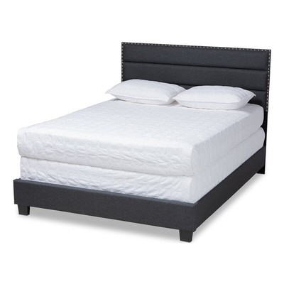Bowery Hill Modern Fabric Upholstered Nail Head Trim Queen Size Bed in Dark Gray