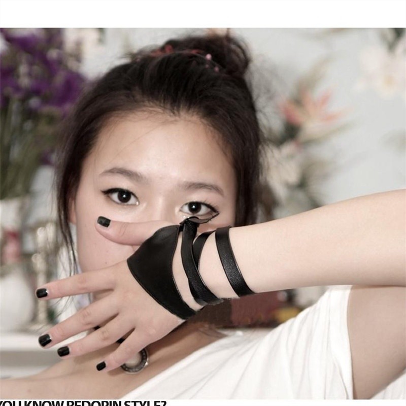 Faux Leather Punk Fingerless Gloves Rock Bandage Party ClubWear Dance Motorcycle