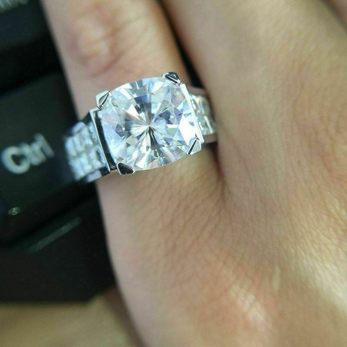 Certified 5.25Ct Round White Moissanite Engagement Ring in Solid 14k White Gold