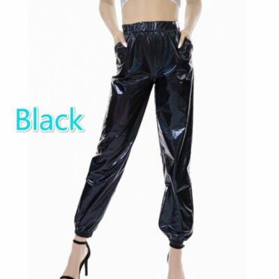 Women Metallic Shiny Harem Pants Trousers Wet Look Baggy Dance Club Party