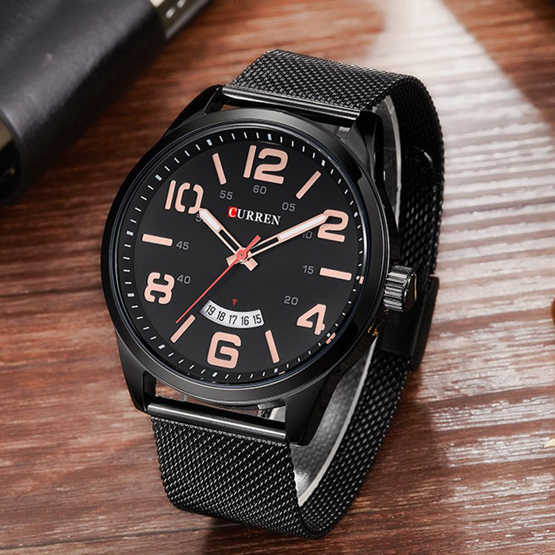 Orologio Da Polso Curren 8236 Uomo Analogico Quarzo Military Data Nero Oro lac