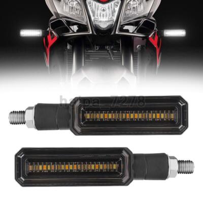 2X Sequential LED Motorcycle Turn Signal Indicator Light DRL Amber White Flowing