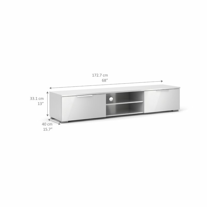 Modern Low 68" TV Media Stand Entertainment Center 2 Drawer Gloss White Wood