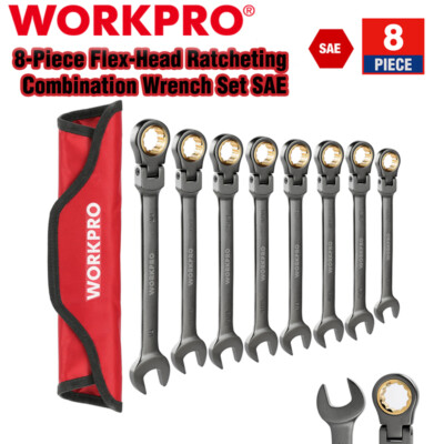 WORKPRO 16PC/8PC Flex-Head Ratcheting Combination Wrench Set 5/16 3/4 in 9-17 mm