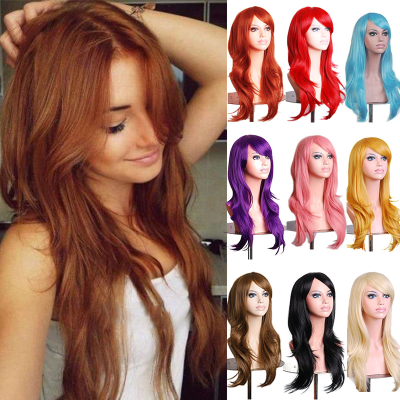 Full Hair Wig With Bangs Long Curly Straight Wavy Women Party Wigs