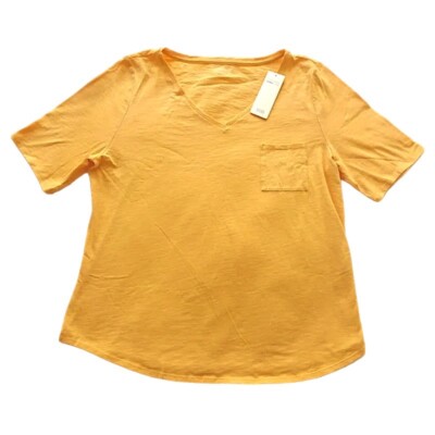 Eileen Fisher Tee Shirt Large 14 16 Cantaloupe Slubby Organic Cotton ChestPocket