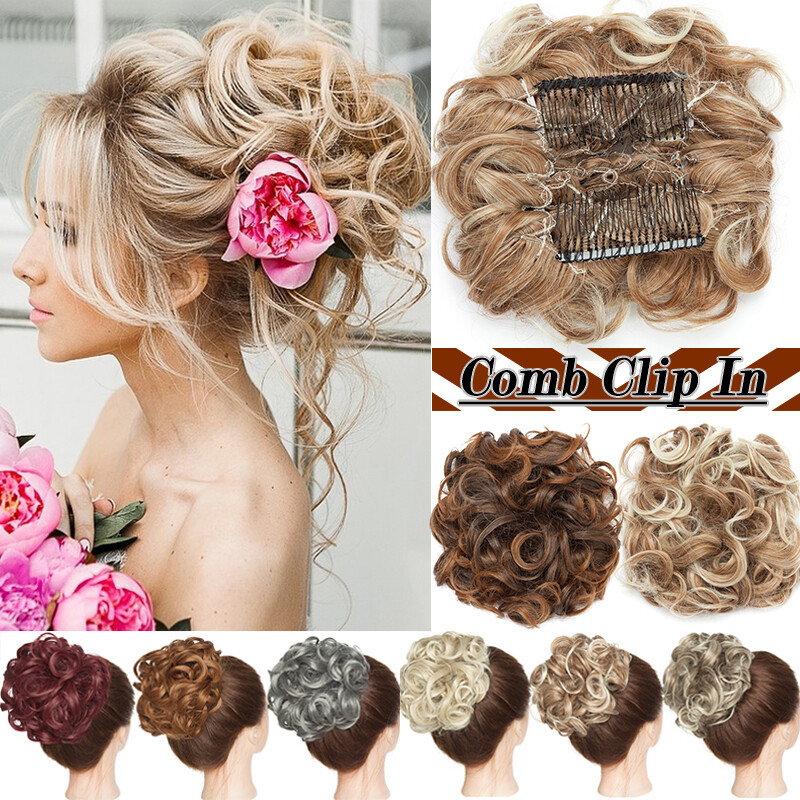 Large Comb Clip On In Messy Bun Hair Piece Extension Natural Thick