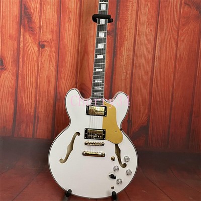 White 335 Electric Guitar Double F Hole H-H Pickups Gold Hardware T-O-M Bridge