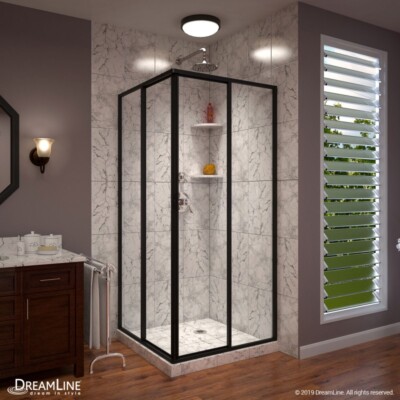 Cornerview 34 1/2 D x 34 1/2 W x 72'' H Framed Sliding Shower Enclosure Sat Black
