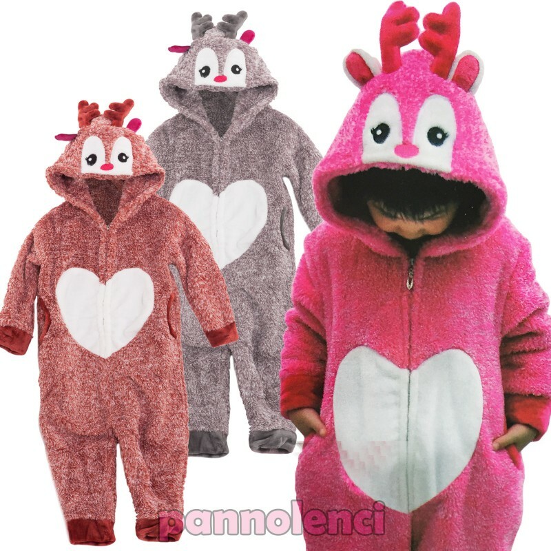 One-piece baby girl pajamas reindeer one-piece faux fur kugurumi new C568