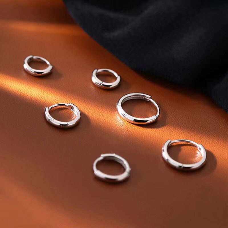 Surgical Steel Round Huggie Hoop Earrings Men Women Trendy Jewelry 8-20mm 2Pcs