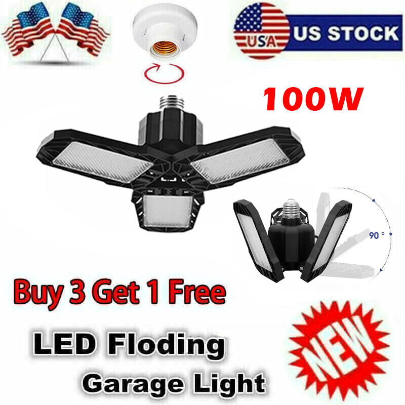 100W LED Garage Lights Deformable Bulb LED Ceiling Lights Workshop Lamps Fixture