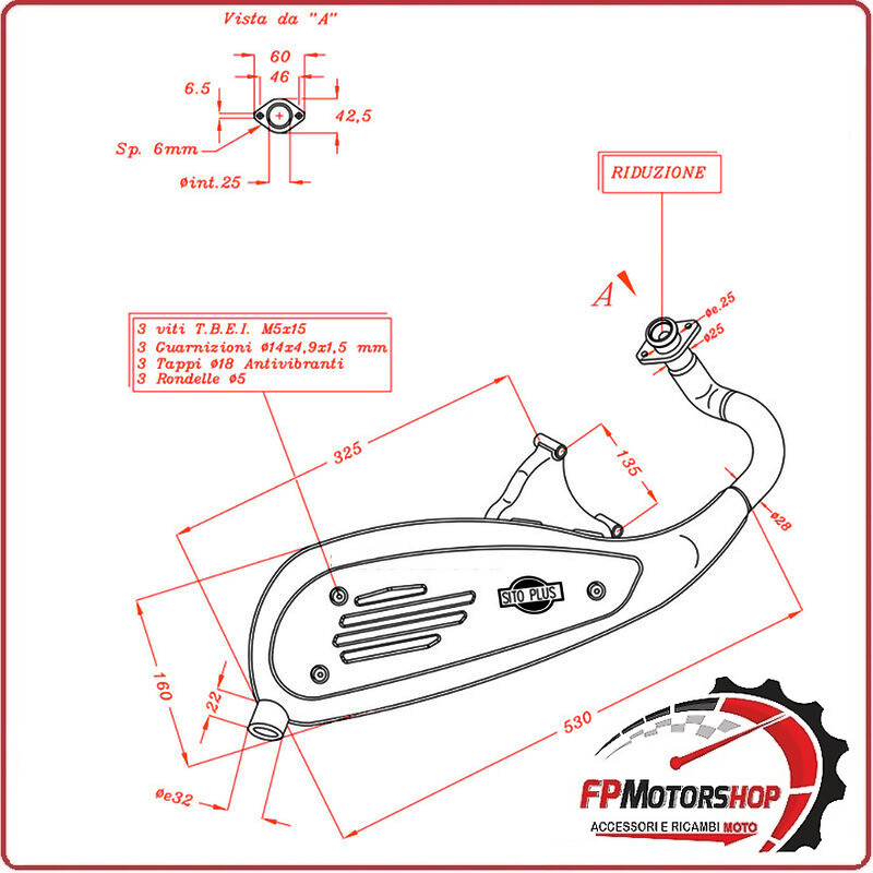 MARMITTA SILENZIATORE TERMINALE SCARICO SITO PER VESPA 50 2T ET2 LX SPRINT 0264