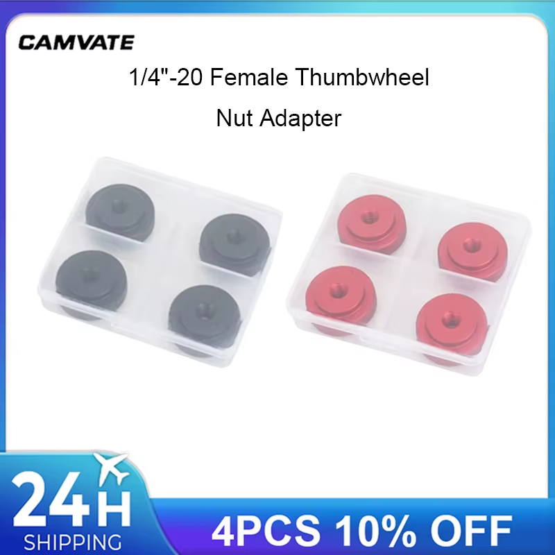 1/4"-20 Female Thumbwheel Lock Nut Adapter Red/Blak 4-Pack Screw Kit For Camera