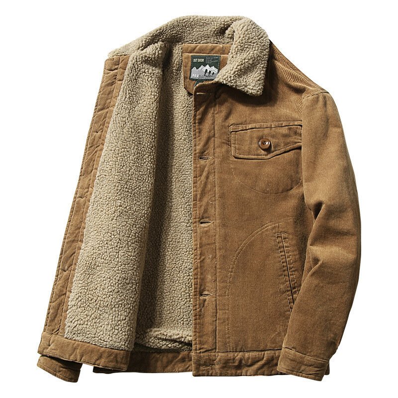 Men's Retro Corduroy Sherpa Trucker Jacket Fur Fleece Lined Classic Casual Coat
