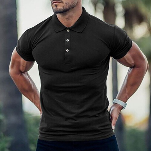 Tシャツ・カットソー   South Blue Black Logo Open Collar Polo Short Sl Polo T Shirts Mens Button Collar Solid Black Golf Sport