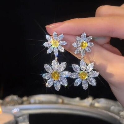 Elegant Daisy Sunflower Stud Earrings Drop Dangle Jewelry Women Wedding Gift New