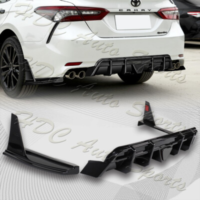 For 2018-2024 Toyota Camry SE XSE Painted Black Rear Bumper Diffuser W/Smoke LED