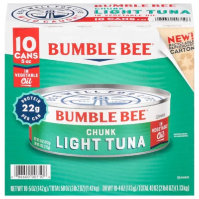 Bumble Bee Chunk Light Tuna in Oil, 5 oz Cans - 10 Count