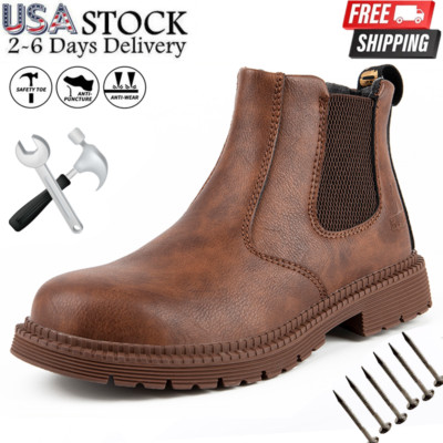 Slip On Safety Boots Mens Steel Toe Waterproof Work Boots Puncture-Resistant