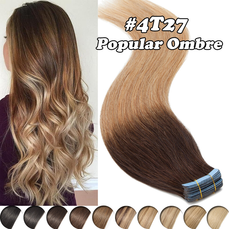 Skin Weft Tape in 100% Human Hair Extensions for Highlight Full Head US 20/60PCS