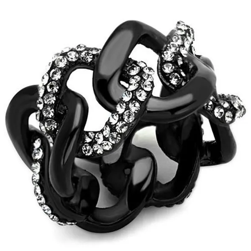 Women IP Black Stainless Steel Ring with Top Grade Crystal in Black Diamond - Size 10