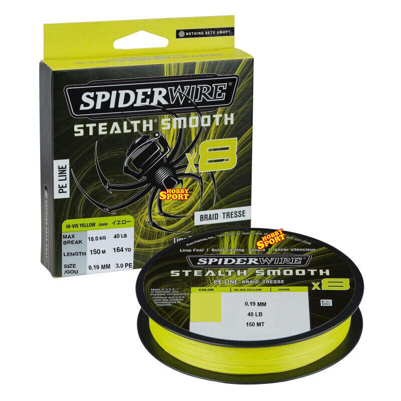 SPIDERWIRE 150 MT HI VIS YELLOW 0,19 MM STEALTH SMOOTH 8 FILI  ORIGINALE USA