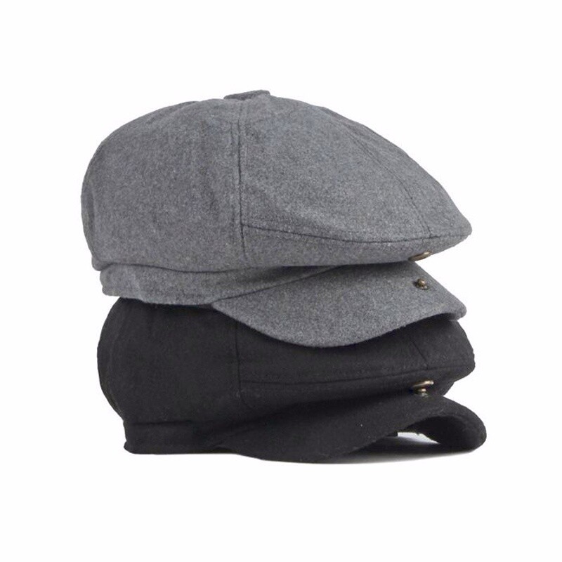 Men Casual Newsboy Cap Faux Wool Retro Beret Cabbie Baker Boy Hat