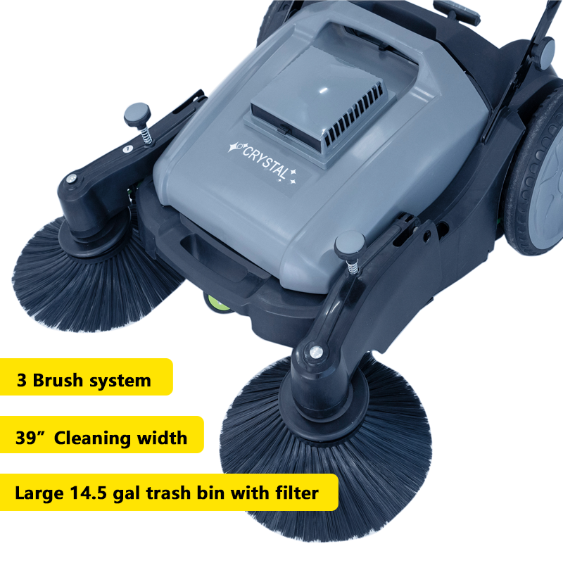 Industrial Floor Sweeper with 3 Brooms, 39 inch Cleaning width, 39,000 Sq.ft/h