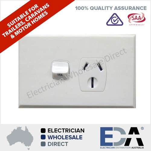 15 Amp Double Pole 240V Single Point GPO Outlet For Caravans + Trailers 15A