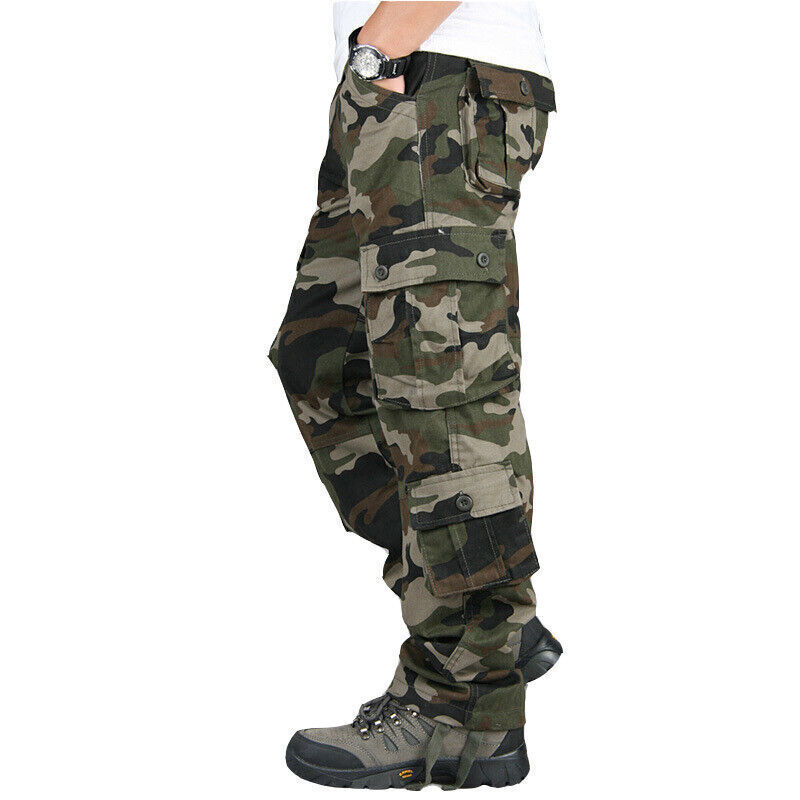 8 Pockets Men's Cargo Pants Cotton Work Trousers Tactical Combat Outdoor Pant US