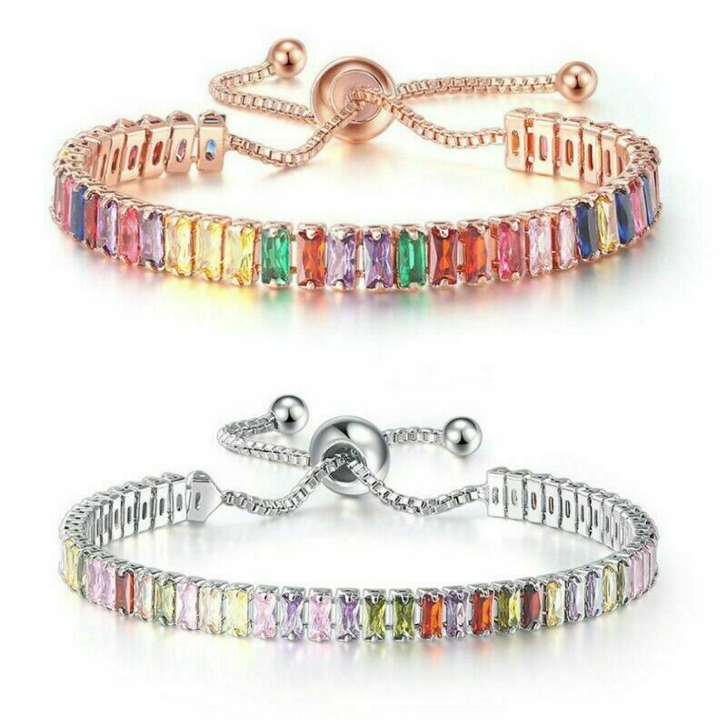 Fashion 925 Silver Zircon Crystal Bracelet Bangle Women Adjustable Jewelry Gifts