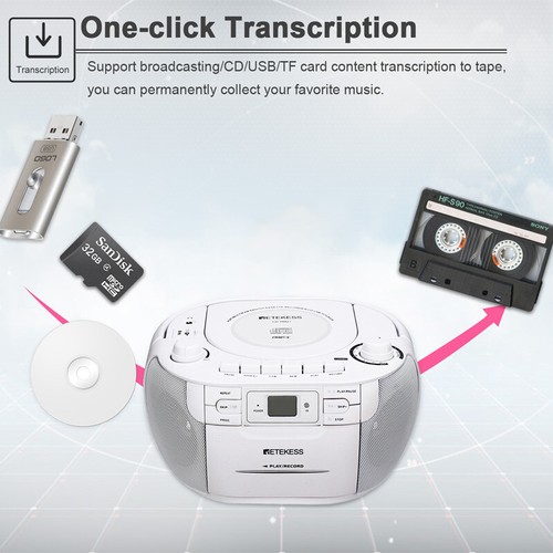TR621 Portable AM/FM Radio CD/Cassette Tape Player Combo Record Boombox Speaker