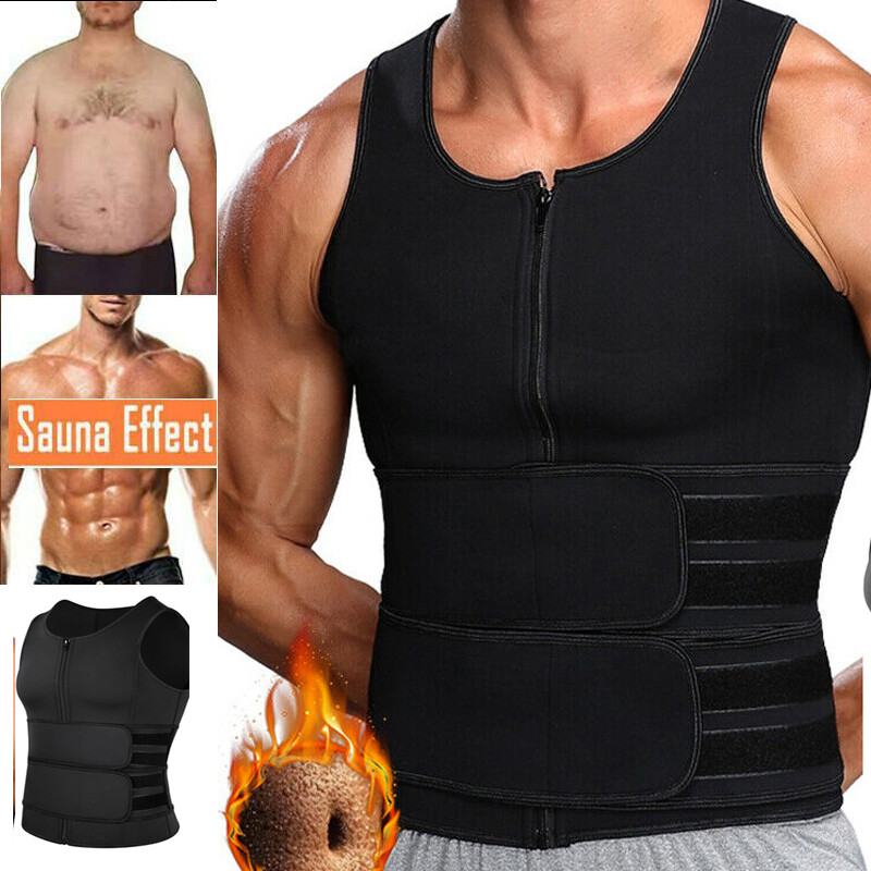 Men Neoprene Sauna Zipper Sweat Waist Trainer Vest Tank Top Trimmer Body Shaper