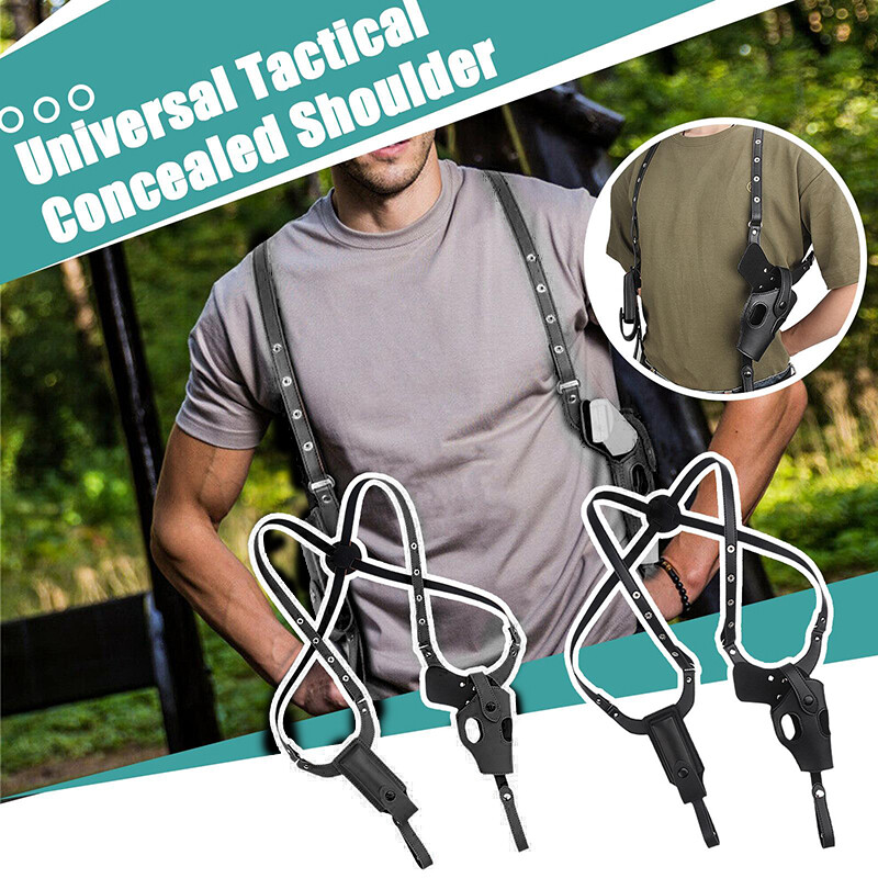 Black Tactical Gun Holster Shoulder PU Leather Vertical Concealed w/ Mag Pouch