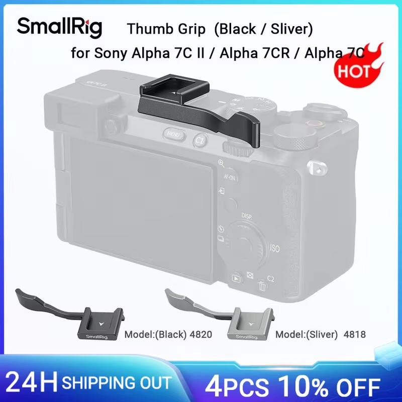Thumb Grip for Sony Alpha 7C II / Alpha 7CR / Alpha 7C, Black/Sliver w Cold Shoe
