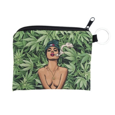 Green cannabis leaf Oxford cool wallet key bag coin purse Free shipping