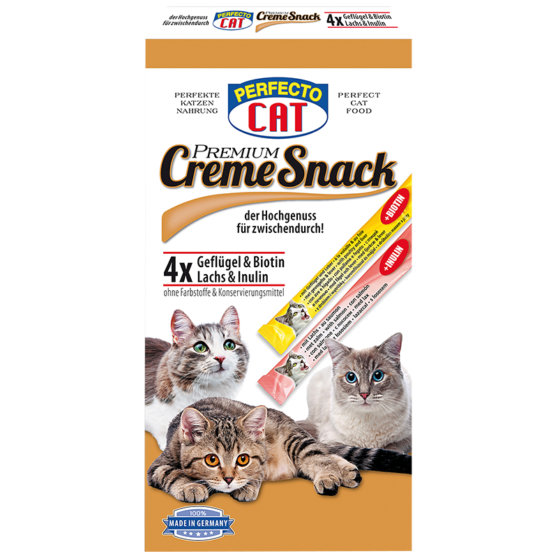 Schleck Snack für Katzen Creme mit Geflügel und Lachs 120g Katzenfutter 8x15g