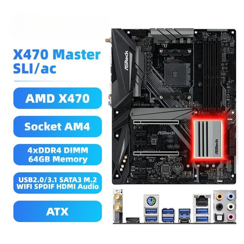 ASRock AMD X470 Motherboard X470 Master SLI/ac AM4 DDR4 for AMD Ryzen 7/5/3 CPU ASRock AMD X470 Motherboard X470 Master SLI/ac AM4 DDR4 for AMD Ryzen 7/5/3 CPU