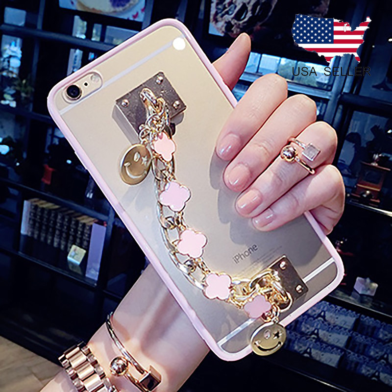 Galaxy S8 S7 Edge Note8 Mirror Chain Tassel Pink Flower Phone Case Shell Cover
