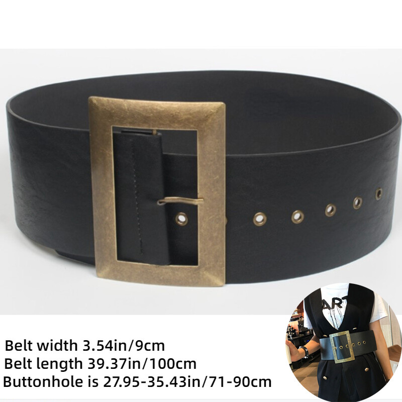 Damen PU Leder Gürtel Hüftgürtel Breit Taille Groß Schnalle Bund Barock Schwarz