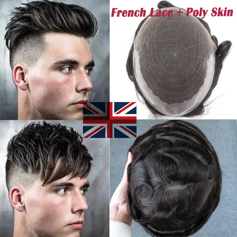 Uk French Lace Poly Skin Toupee Hairpieces Hair Replacement