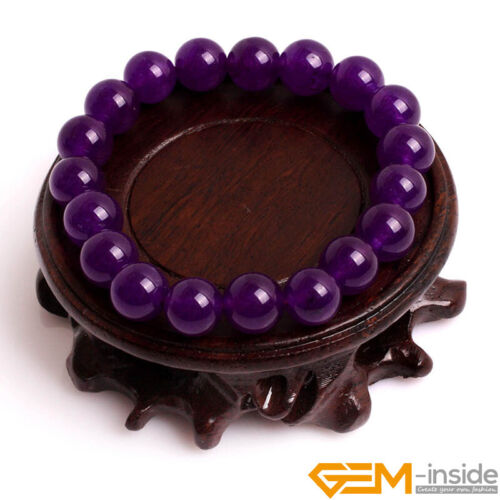 Natural Stone Purple Jade Beads Stretchy Bracelet For Women Round Reiki Chakra