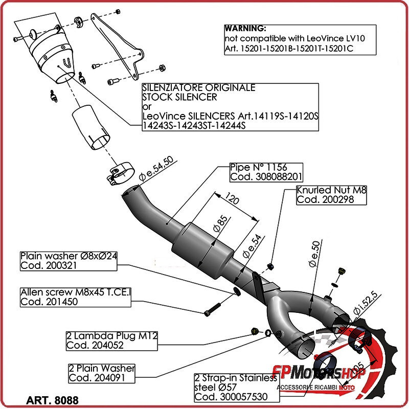 RACCORDO ELIMINA CATALIZZATORE PER YAMAHA YZF-R1 15- LEOVINCE 8088 NON OMOLOGATO