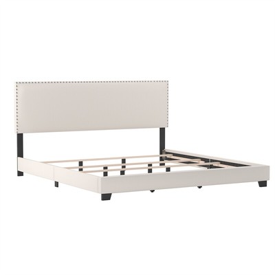 Hillsdale Gayle Nail Head Trim Upholstered King Bed White Fa