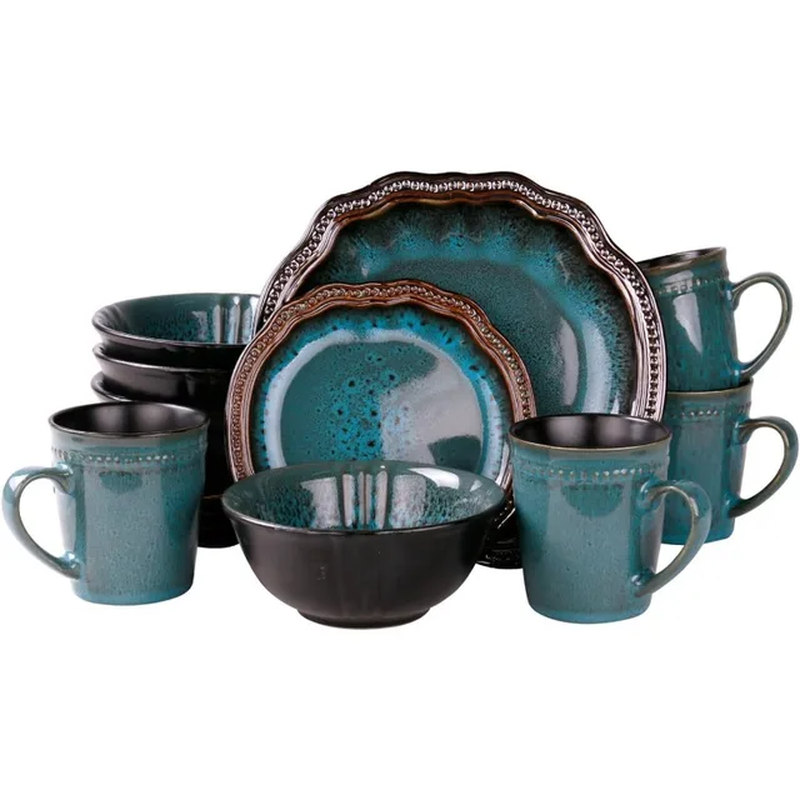 Ocean Blue Stoneware Dinnerware Dish Set 16 Piece