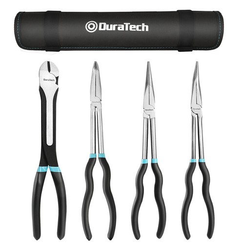 DURATECH Extra Long Needle Nose Pliers Set 4 PCS 11" Long Reach Straight Pliers
