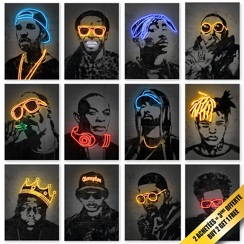 Rapper HIP HOP Poster Style NEON 2PAC TUPAC BIGGIE EMINEM