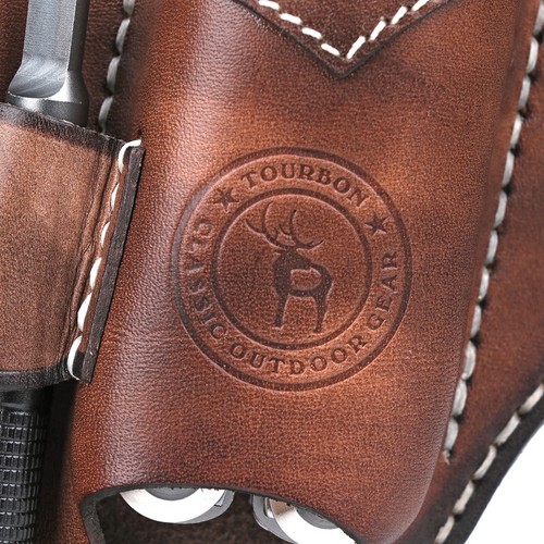 TOURBON Leather 4-in-1 Tool Belt Holster EDC Multitool Flashlight Sheath Utility
